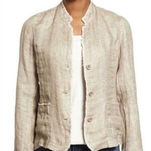 NWOT Eileen Fisher Natural Organic Linen Stand Up Collar Frayed Jacket Size XS